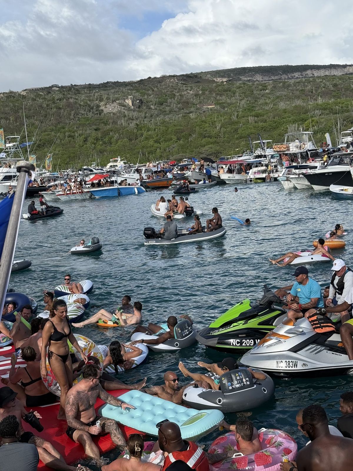 Local boats moored side by side at Fuik Bay, Curaçao